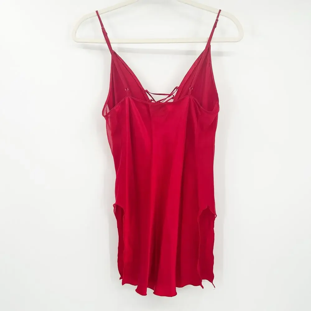 Magic Silk Womens Y2K Coquette 100% Silk Lace Up Cami Mini Slip Babydoll Dress M - Picture 7 of 7